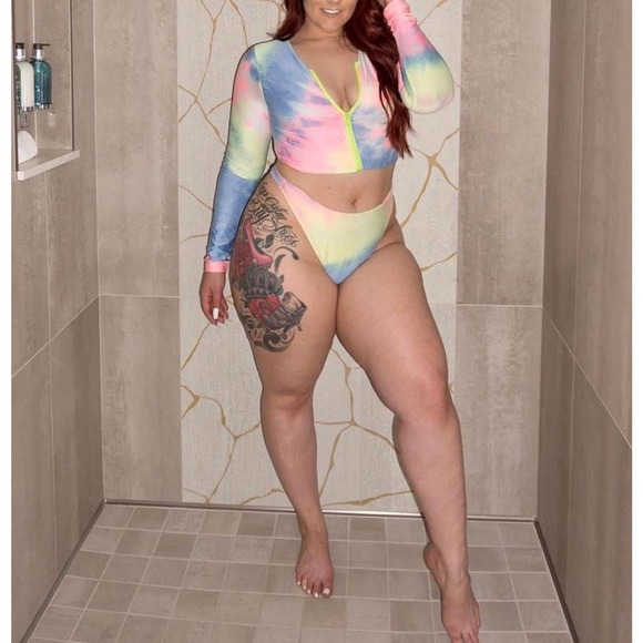 Bikini Long Sleeve Zipper Swimsuit Plus Size Colorful Sexy Plus Size Swimsuit - Picture 5 of 9